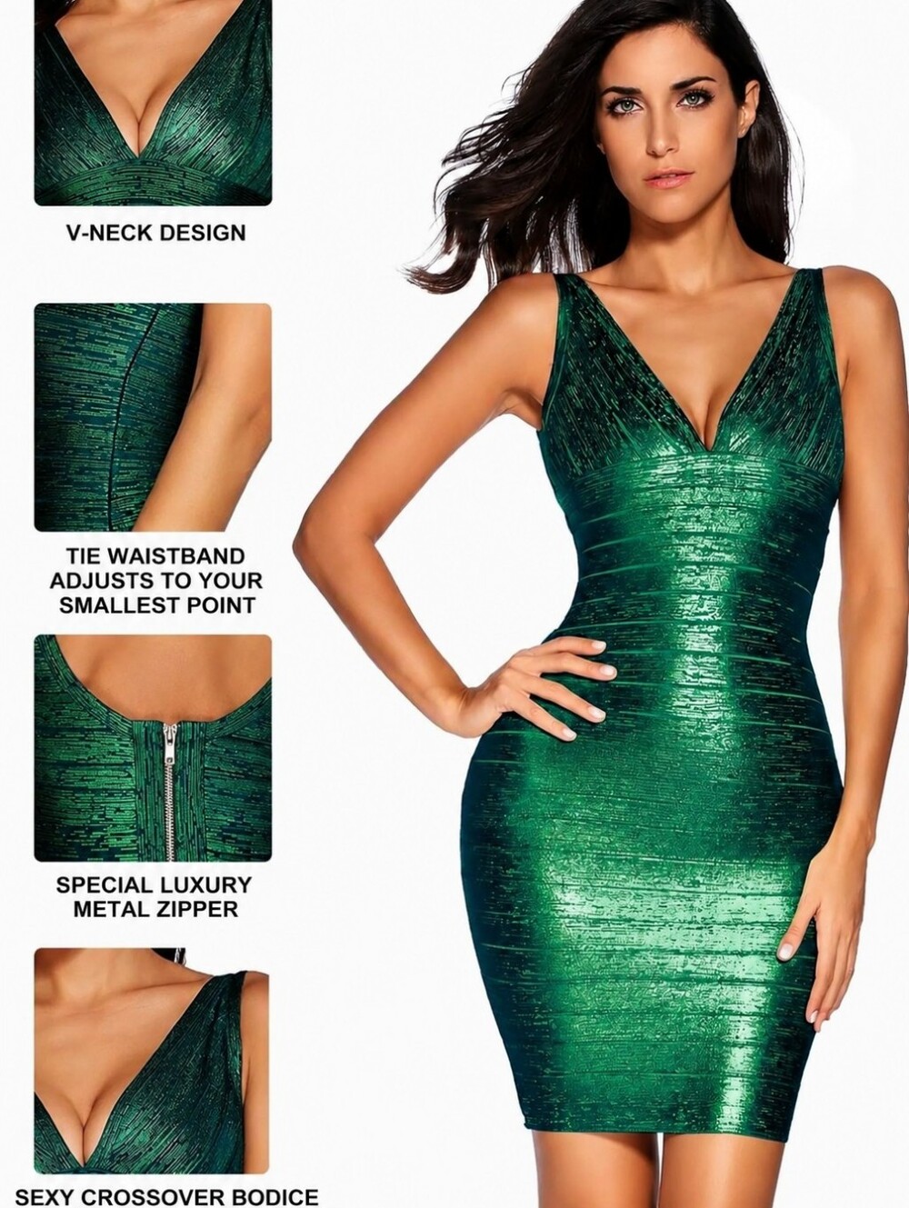 Meilun – Sexy V-Neck Bandage Bodycon Cocktail Dress for Women, Strappy Wedding G